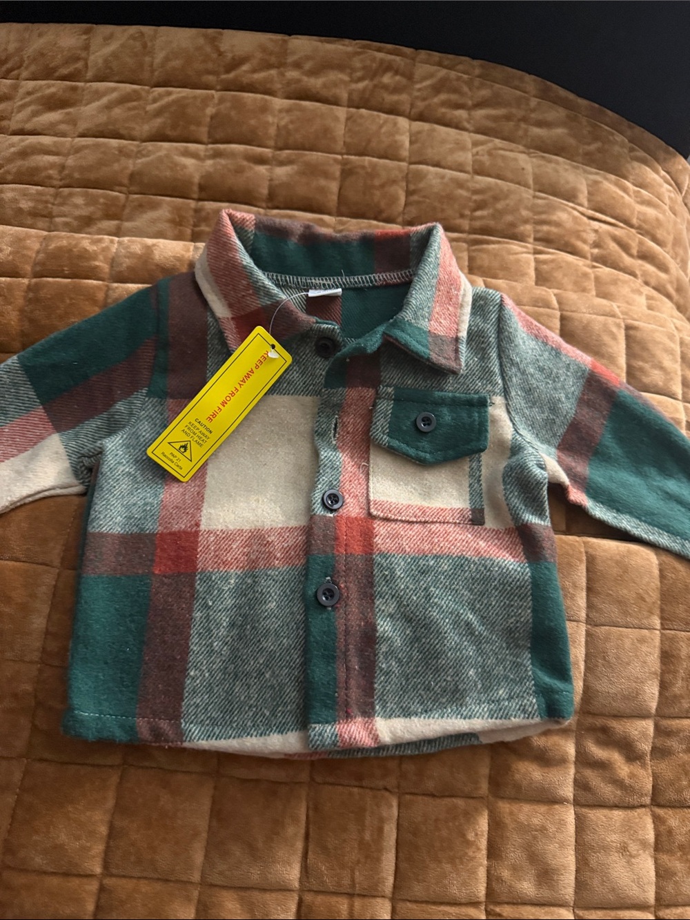 Kids Plaid Button-Up Shirt Jacket in Green and Rust - SHEIN -6-9